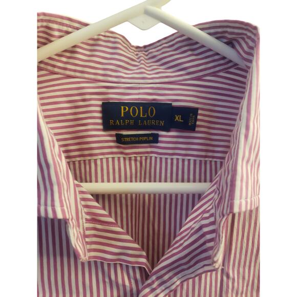 Polo Ralph Lauren Mens L/S Stretch Poplin Pink/White Stripe Button Down Shirt XL - Picture 2 of 2